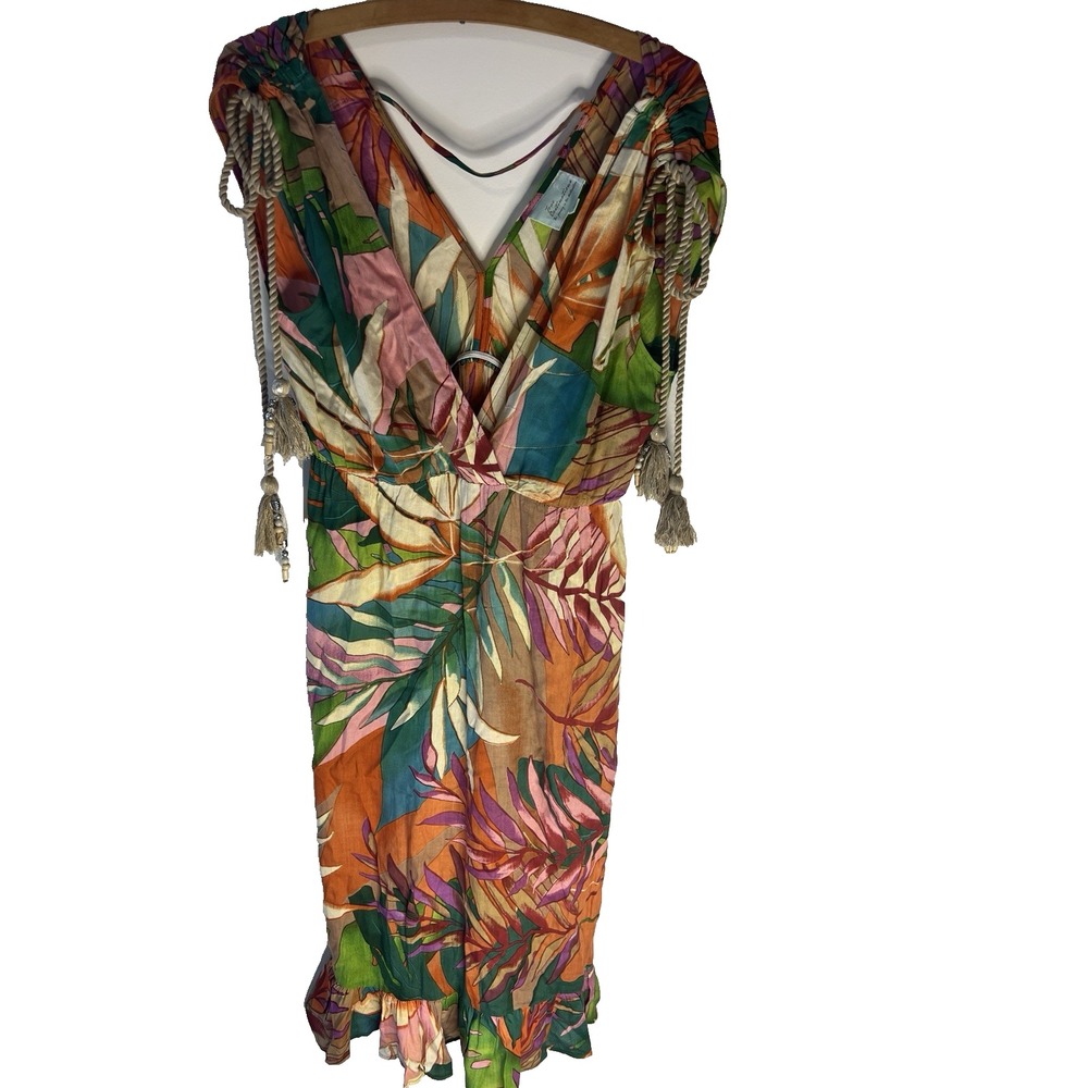 True Destinations‎ Women Tropical Midi Dress M Resort Wear Beach Travel Beads